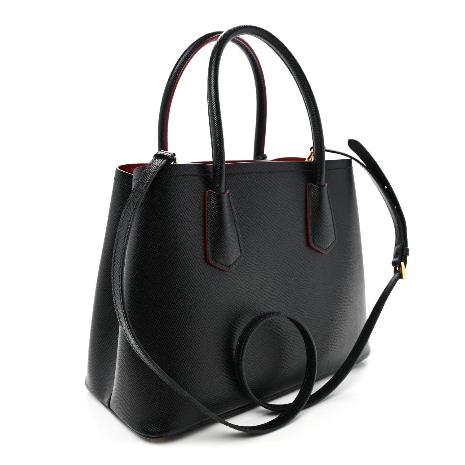 Prada Saffiano Cuir Small Double Bag Black Fuoco