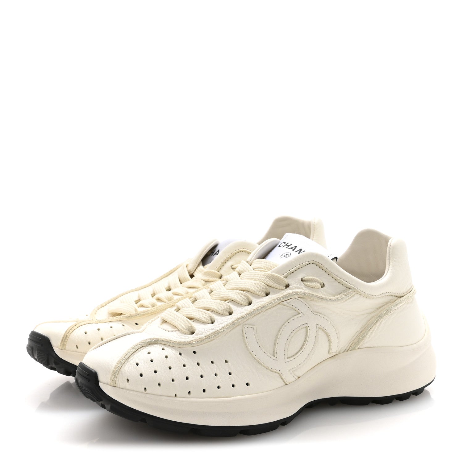 Calfskin Perforated CC Sneakers 36.5 White