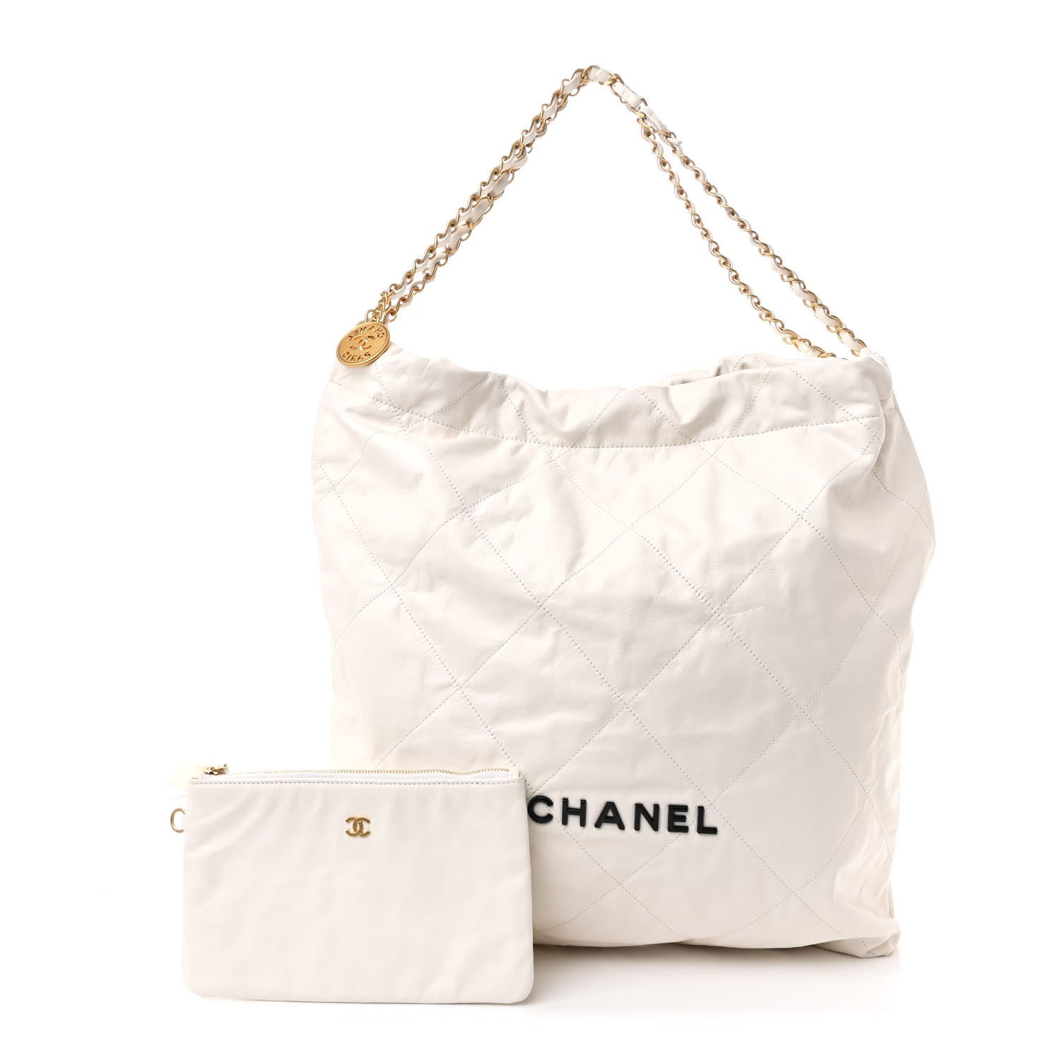 Chanel Shiny Calfskin Quilted Chanel 22 White Black