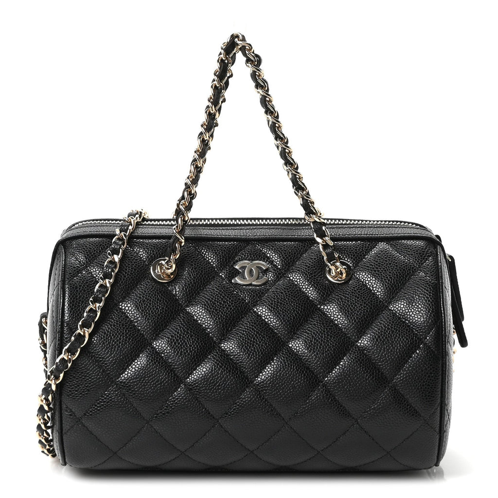 Chanel Caviar Quilted Barrel Clutch With Chain Black