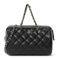 Chanel Caviar Quilted Barrel Clutch With Chain Black