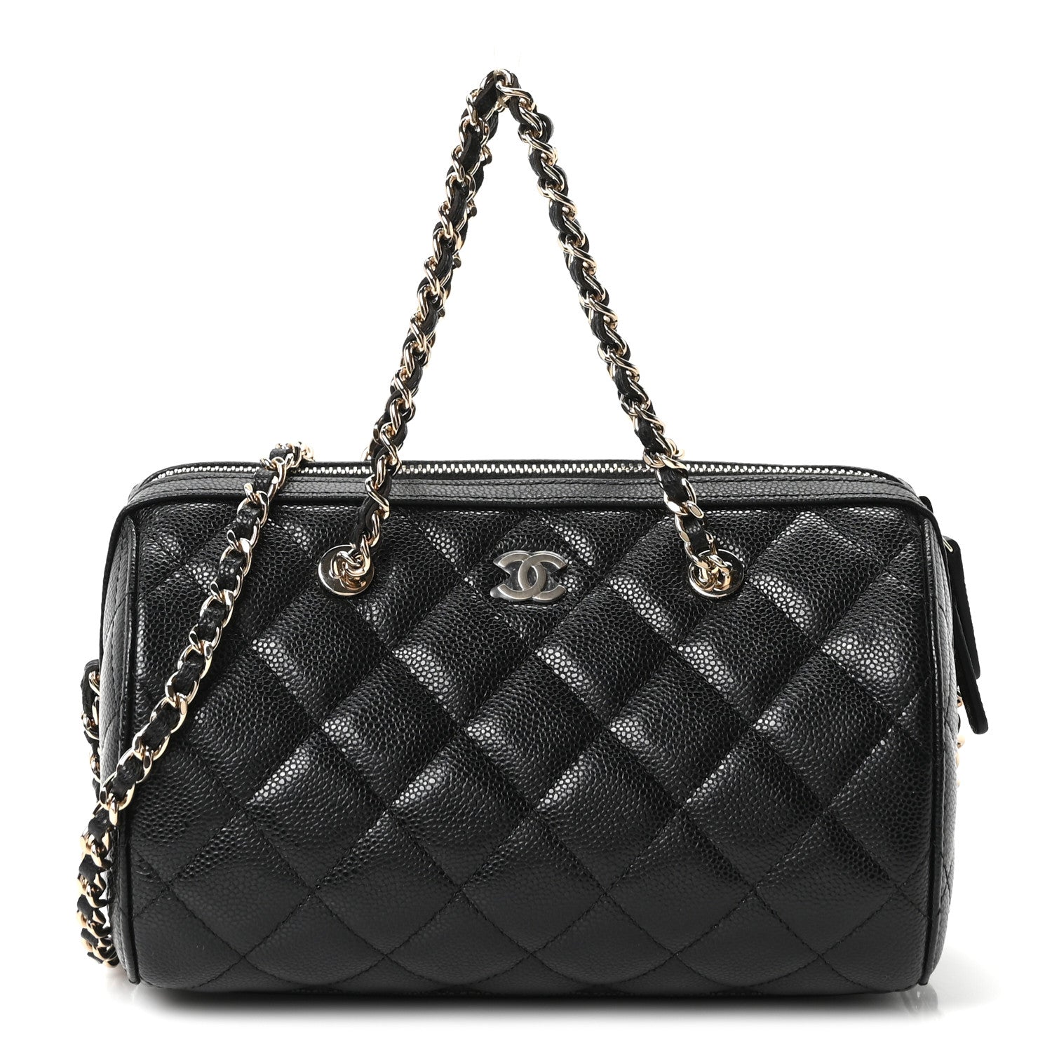 Chanel Caviar Quilted Barrel Clutch With Chain Black