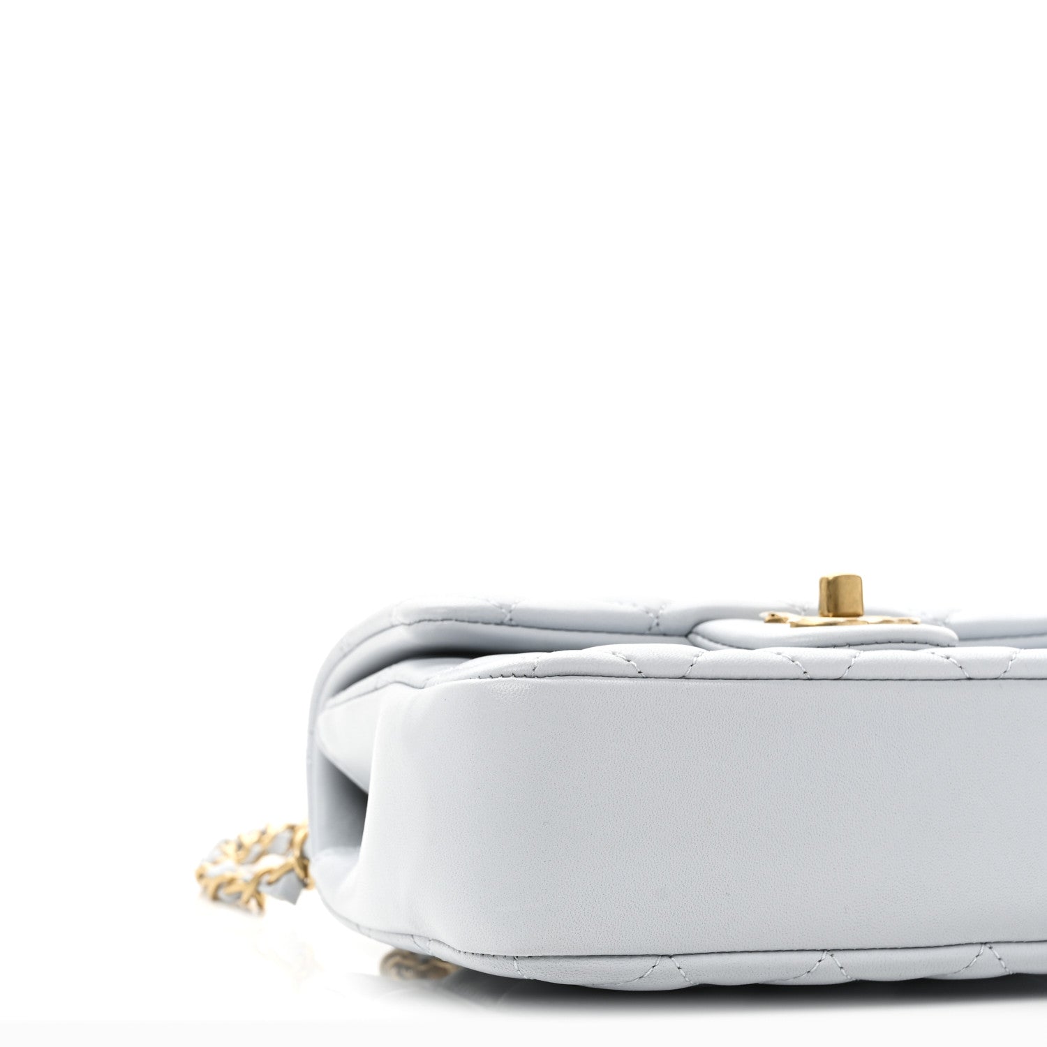 Chanel Shiny Lambskin Quilted Pearl Twist Mini Square Flap Light Blue
