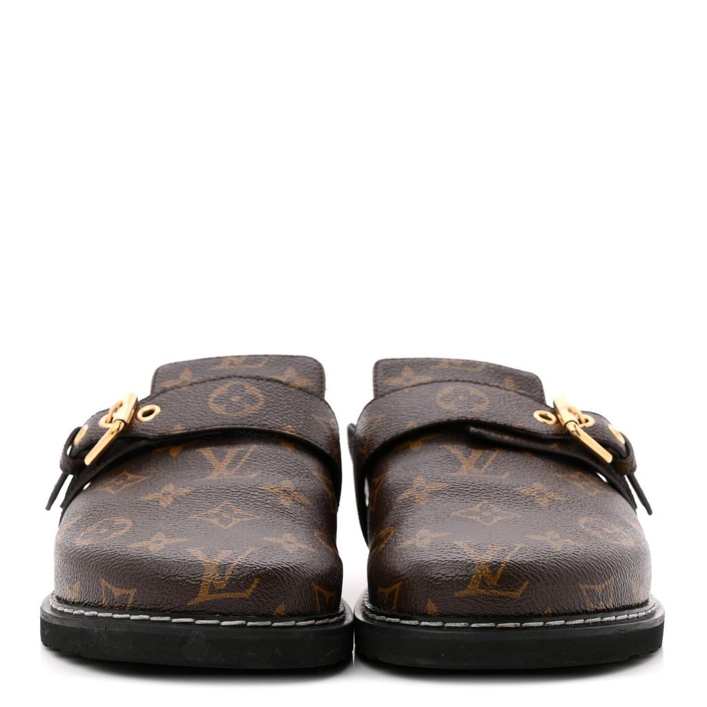 Louis Vuitton Patent Monogram Womens Cosy Flat Comfort Clog Mules 38 Brown