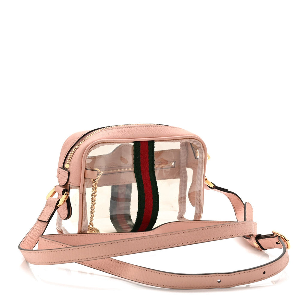 Gucci Vinyl Web Mini Ophidia Transparent Shoulder Bag Perfect Pink