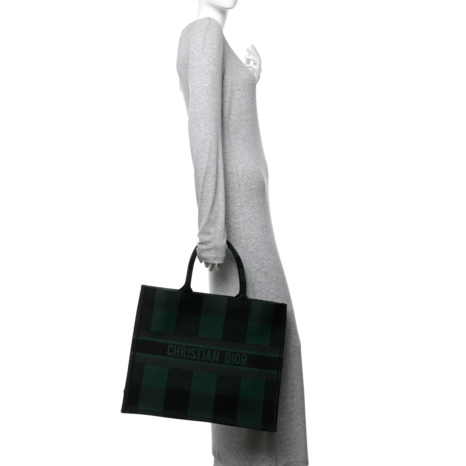 Christian Dior Canvas Embroidered Checkered Book Tote Black Green