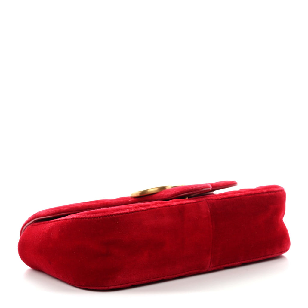 Gucci Velvet Matelasse Mini GG Marmont Shoulder Bag Hibiscus Red