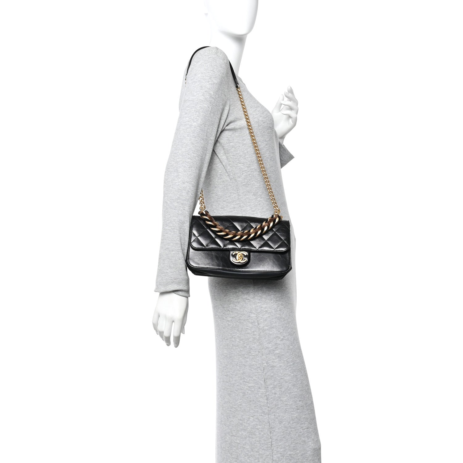 Chanel Iridescent Calfskin Quilted Small Straight Lined Flap Black