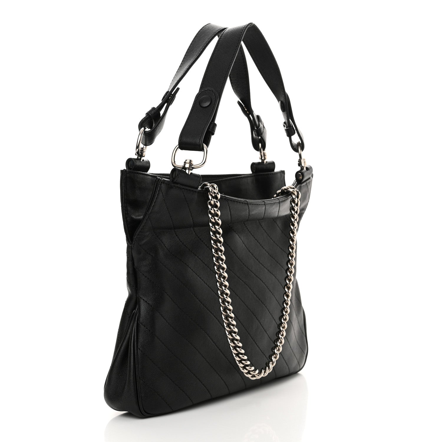 Gucci Sakai Be Green Calfskin Diagonal Stitched Small Blondie Tote Black