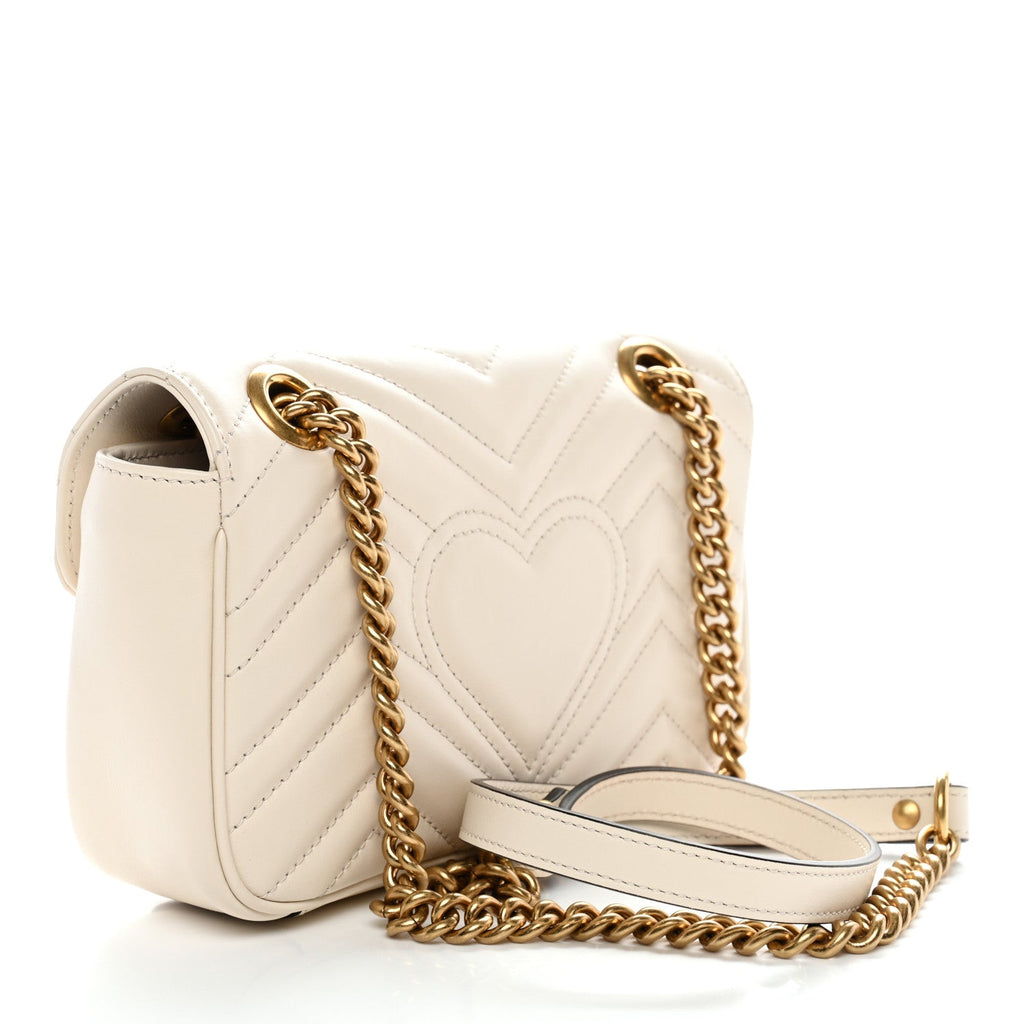 Gucci Calfskin Matelasse Mini GG Marmont Shoulder Bag White