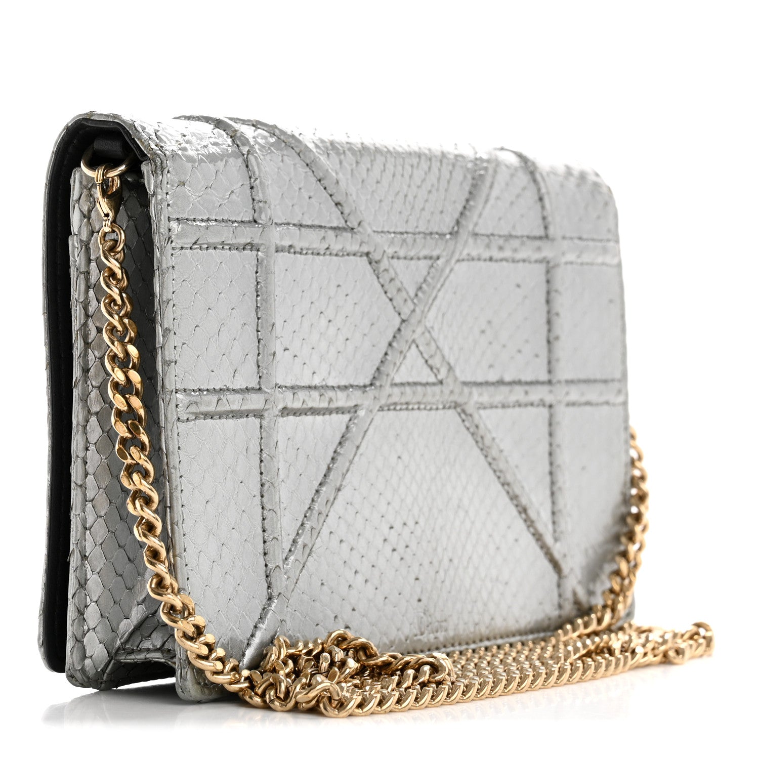 Christian Dior Snakeskin Diorama Wallet on Chain Pouch Silver