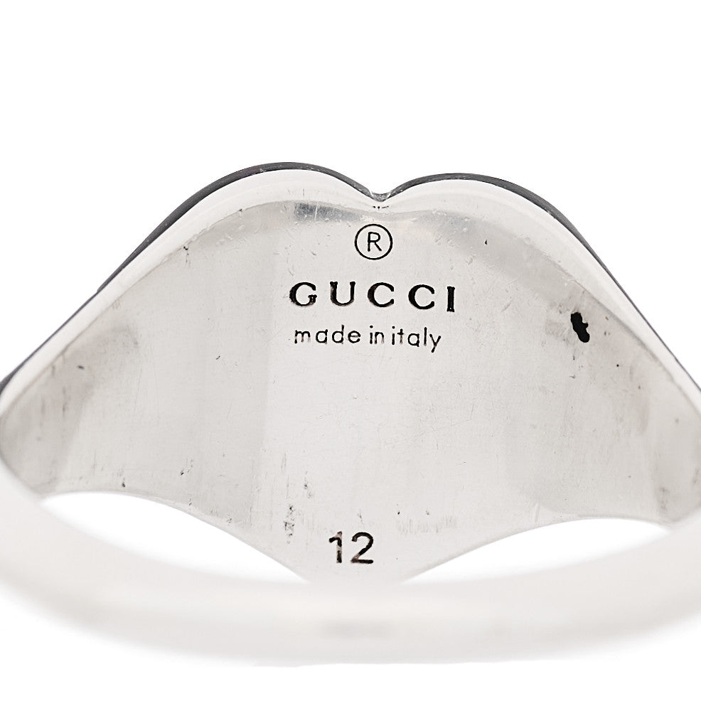 Gucci Sterling Silver Enamel GG Heart Ring 51 5.75 Blue