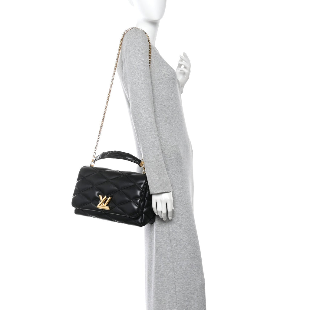 Louis Vuitton Lambskin Malletage Top Handle GO-14 GM Black