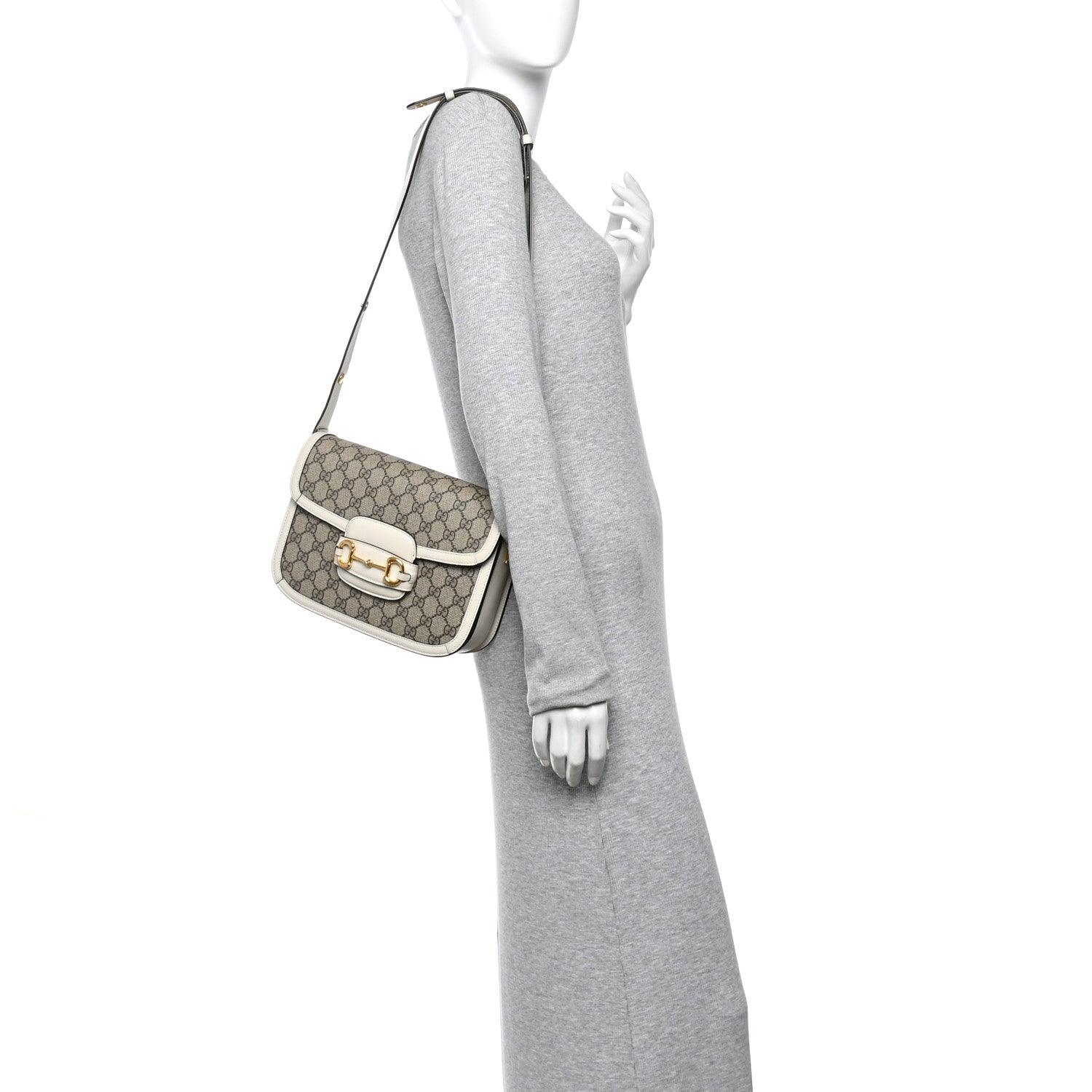 Gucci GG Supreme Monogram Horsebit 1955 Shoulder Bag Beige Mystic White