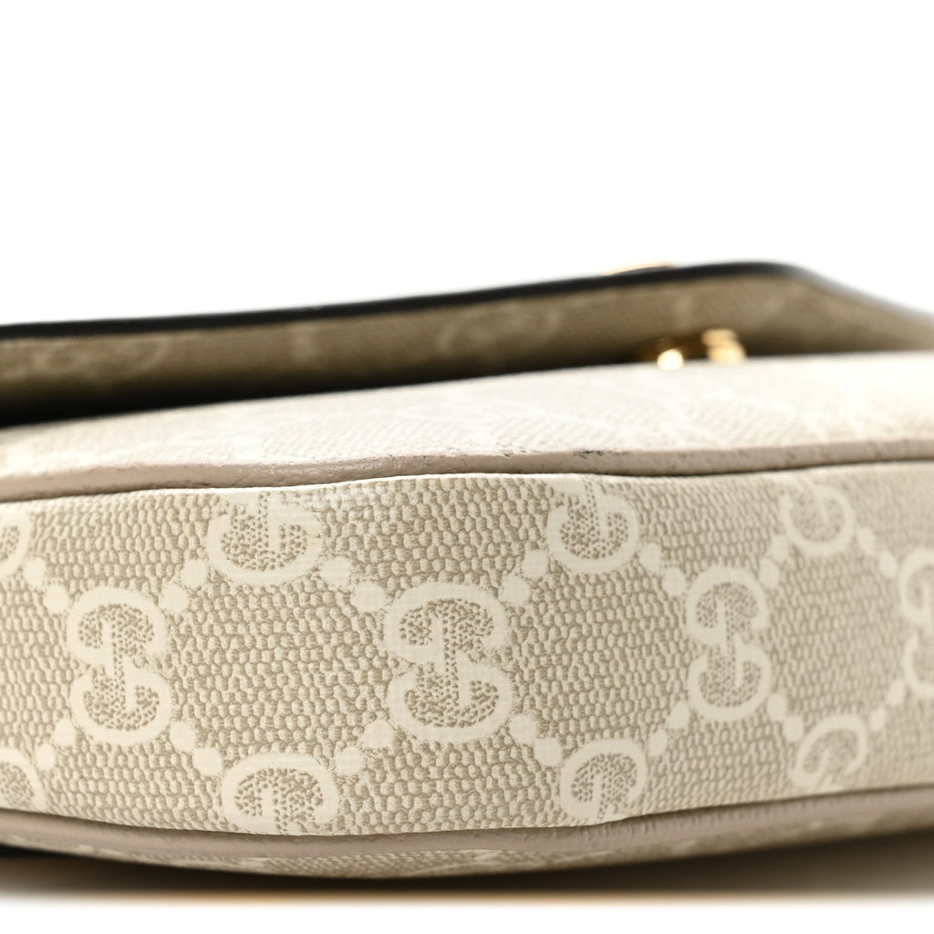 Gucci GG Supreme Monogram Textured Dollar Calfskin Web Mini Ophidia Envelope Shoulder Bag Beige Mystic White Oatmeal