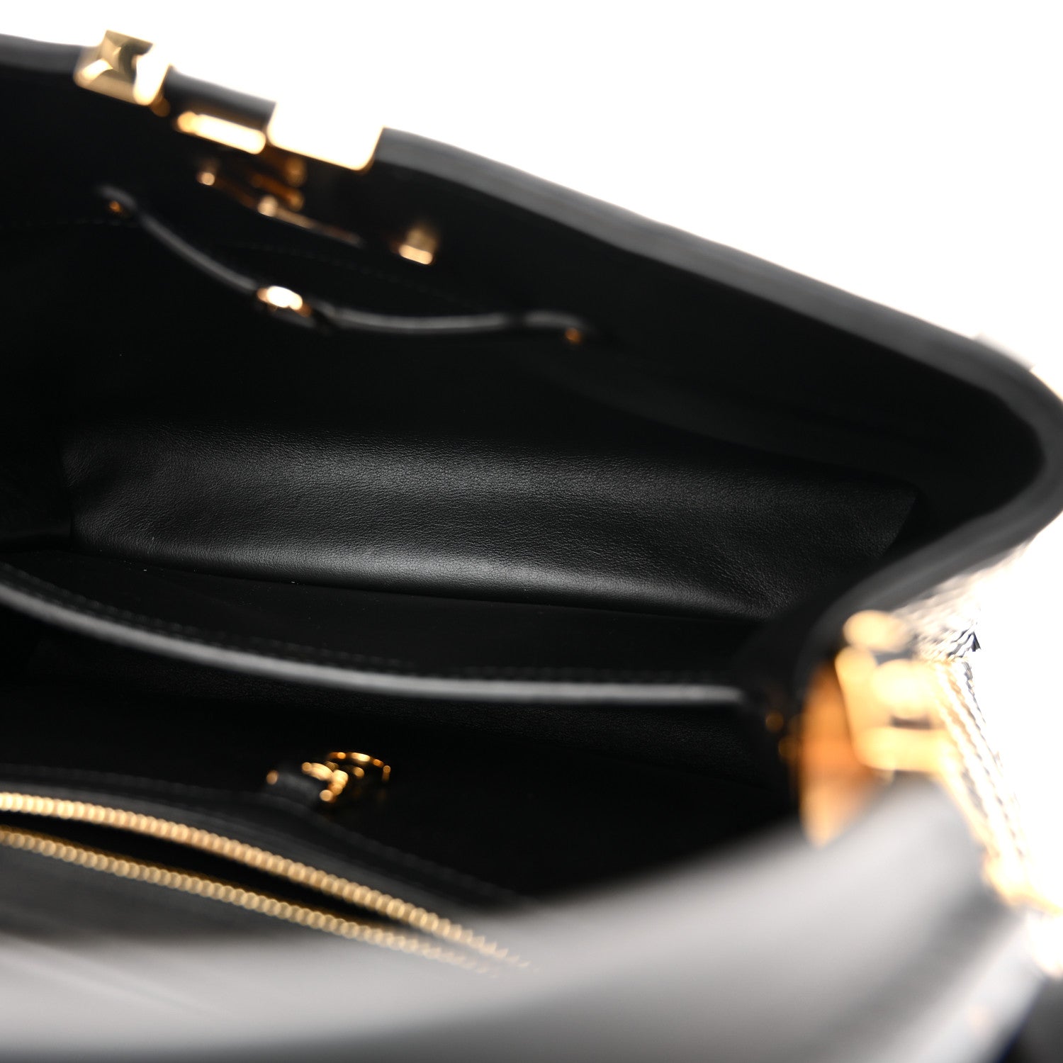 Louis Vuitton Raffia Calfskin Capucines MM Black Ecru