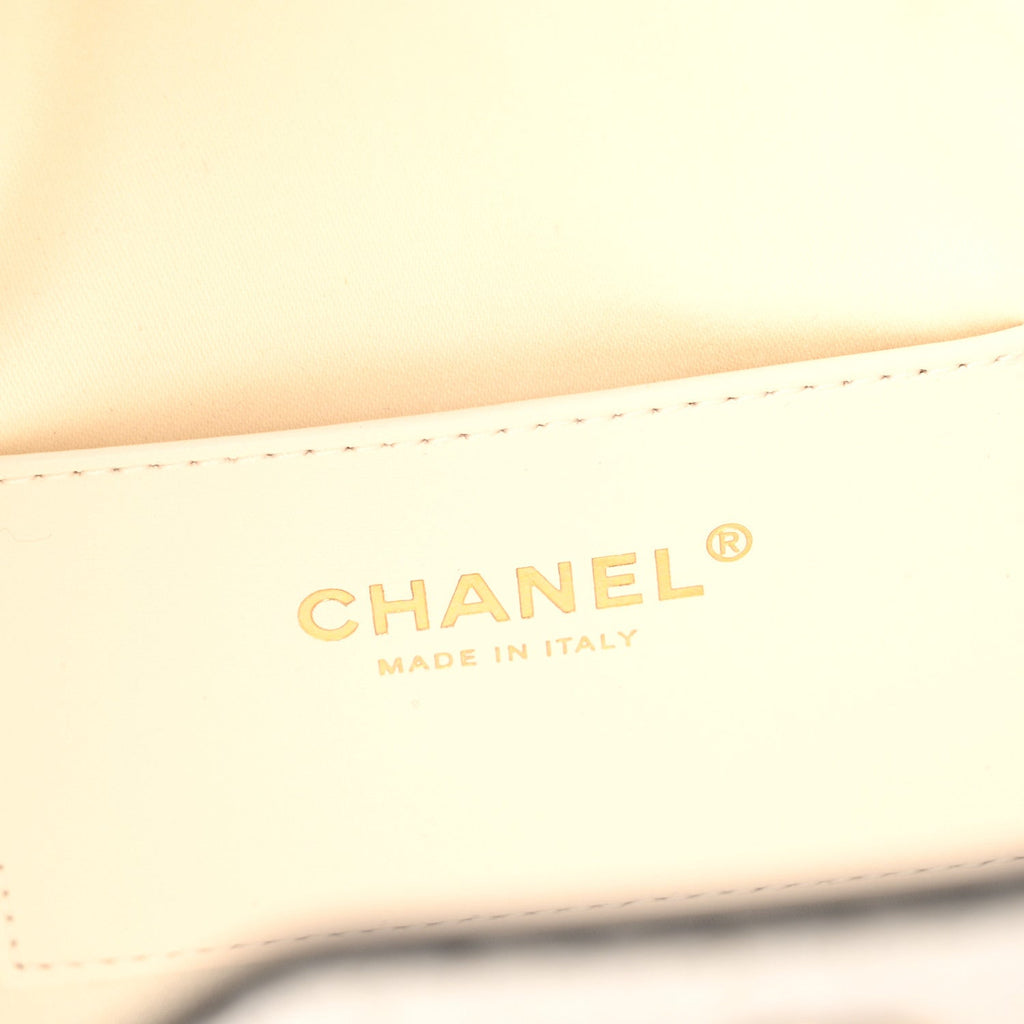 Chanel Braided Raffia Calfskin Mini Chanel 25 Handbag White Black