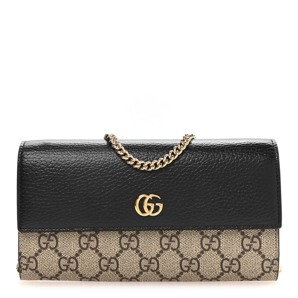 Gucci Dollar Calfskin GG Supreme Monogram Petite GG Marmont Wallet Chain Bag Black Beige Ebony