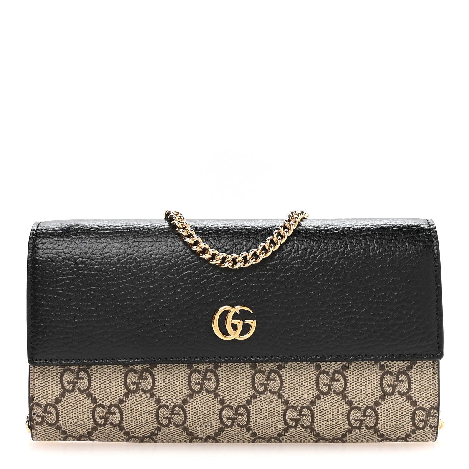Gucci Dollar Calfskin GG Supreme Monogram Petite GG Marmont Wallet Chain Bag Black Beige Ebony