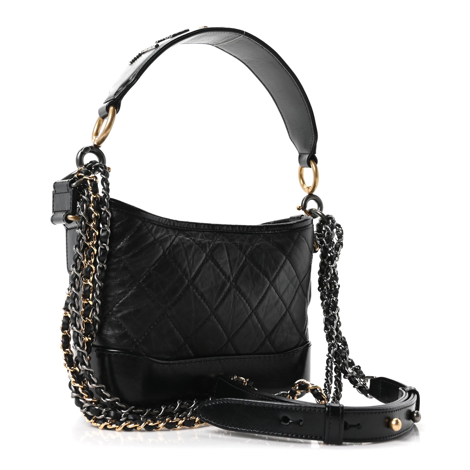 Chanel Aged Calfskin Quilted Small Gabrielle Logo Hobo Black