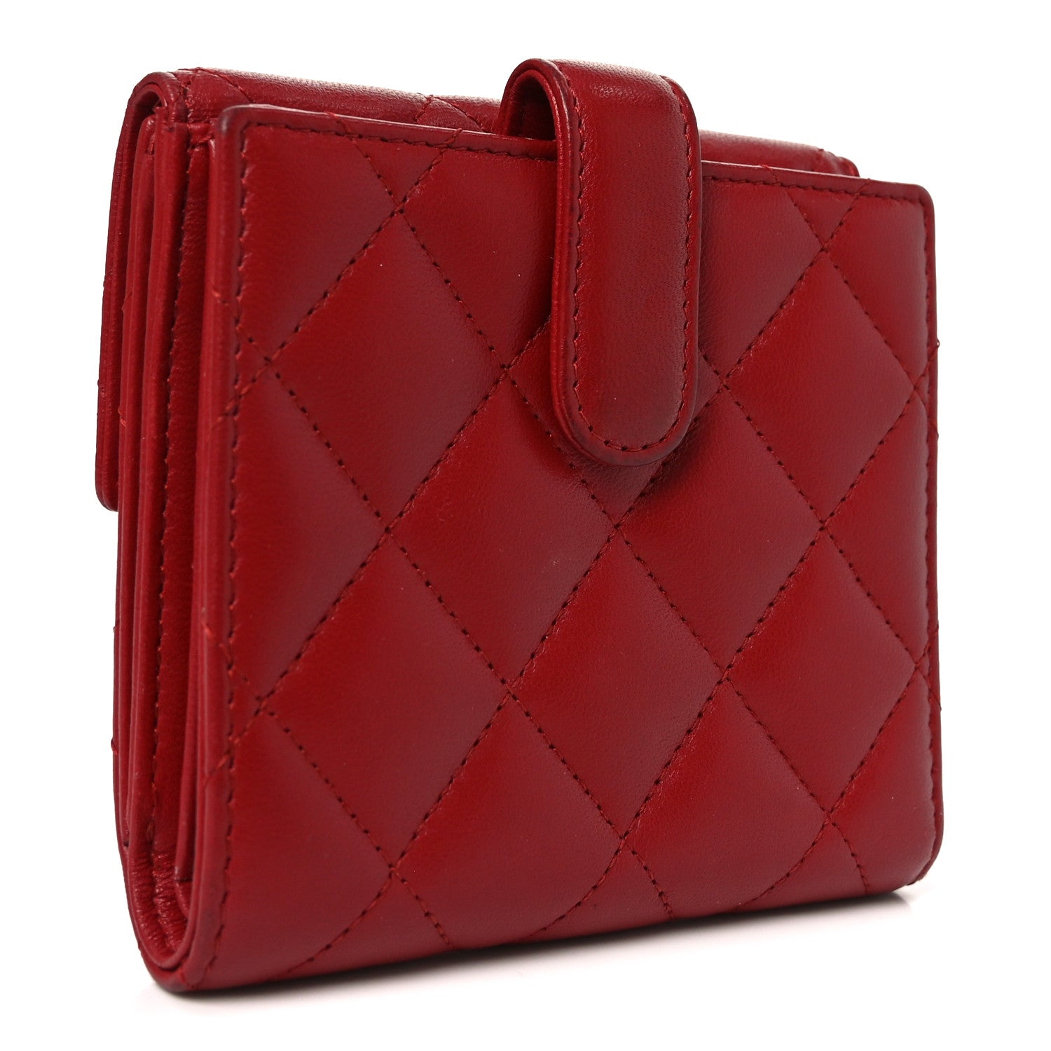 Lambskin Quilted Compact French Flap Wallet Red