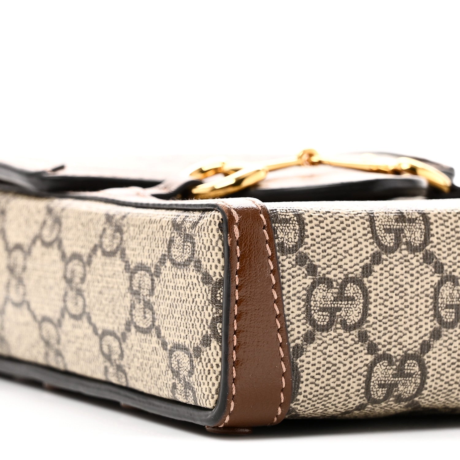 Gucci GG Supreme Monogram Mini Horsebit 1955 Crossbody Bag Beige Brown Sugar