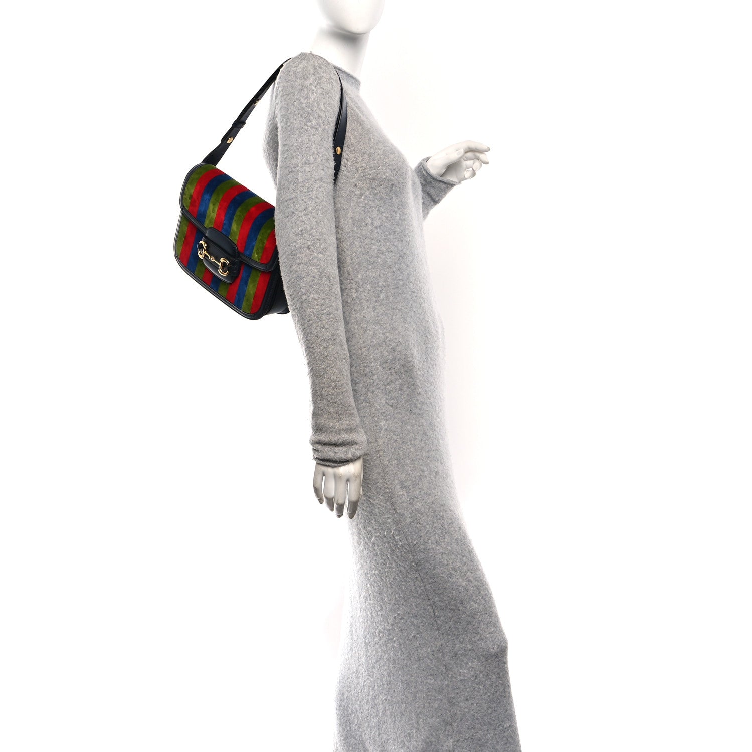 Gucci Velvet Azalea Calfskin Baiadera Stripe Horsebit 1955 Shoulder Bag Multicolor