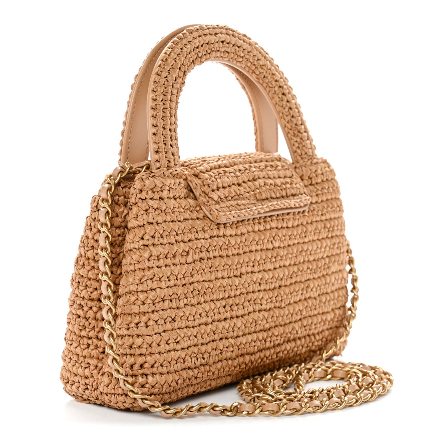 Chanel Braided Raffia Nano Kelly Flap Bag Dark Beige