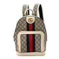 Gucci GG Supreme Monogram Textured Calfskin Web Small Ophidia Day Backpack Beige Ebony Mystic White