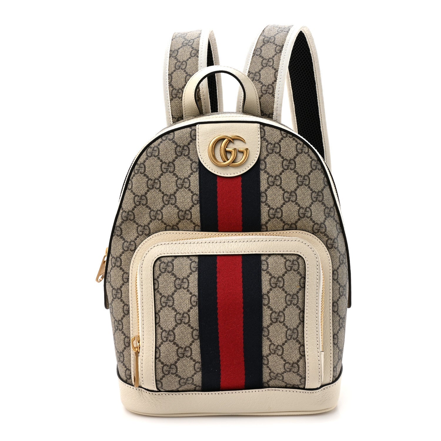 Gucci GG Supreme Monogram Textured Calfskin Web Small Ophidia Day Backpack Beige Ebony Mystic White