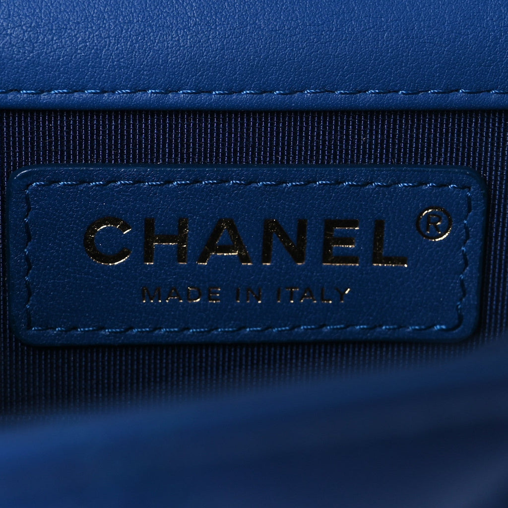 Chanel Calfskin Quilted North South Boy Flap Blue