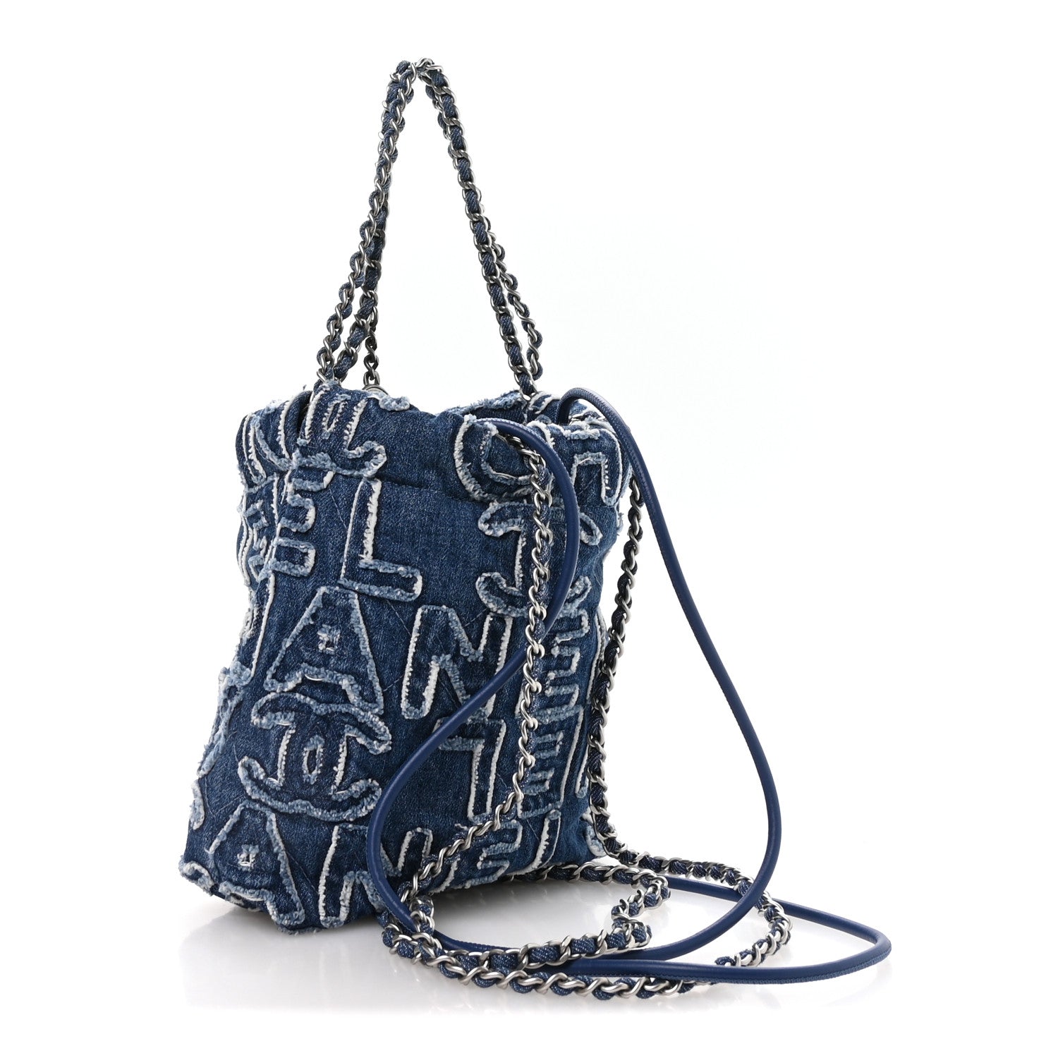 Chanel Washed Denim Logo Embroidered Mini Chanel 22 Blue