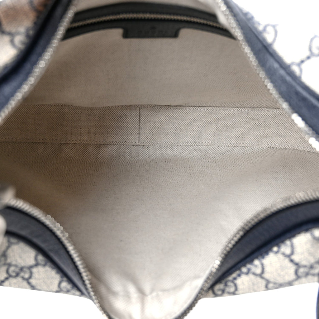 Gucci GG Supreme Monogram Textured Calfskin Web Large Attache Shoulder Bag Beige Blue