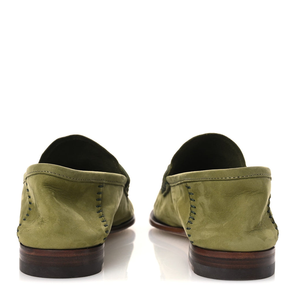 Gucci Nubuck Womens Horsebit Loafers 37 Herbs Light Green