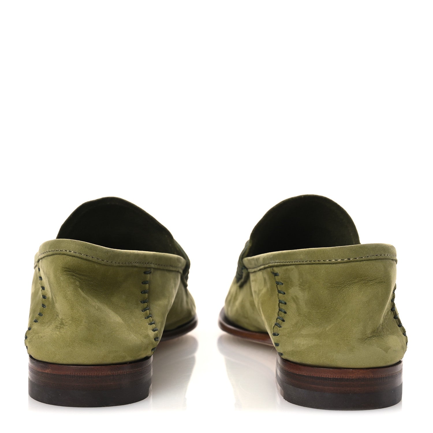 Gucci Nubuck Womens Horsebit Loafers 37 Herbs Light Green
