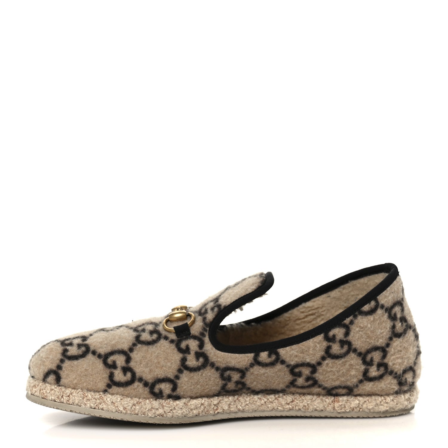 Gucci Covered Wool GG Monogram Mens Fria Horsebit Loafers 9 Beige Ebony Black Butterscotch