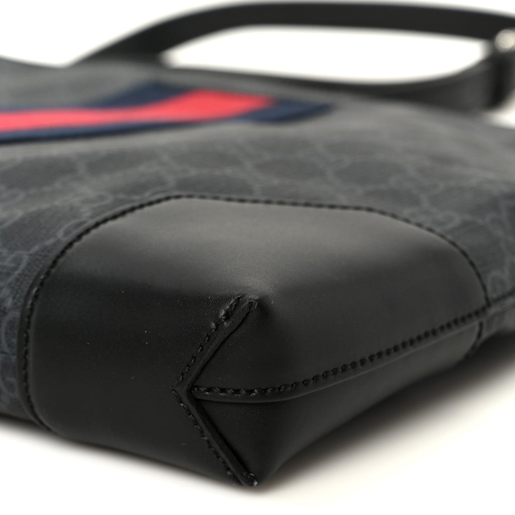 Gucci Soft GG Supreme Monogram Appia Calfskin Web East West Messenger Bag Black Grey