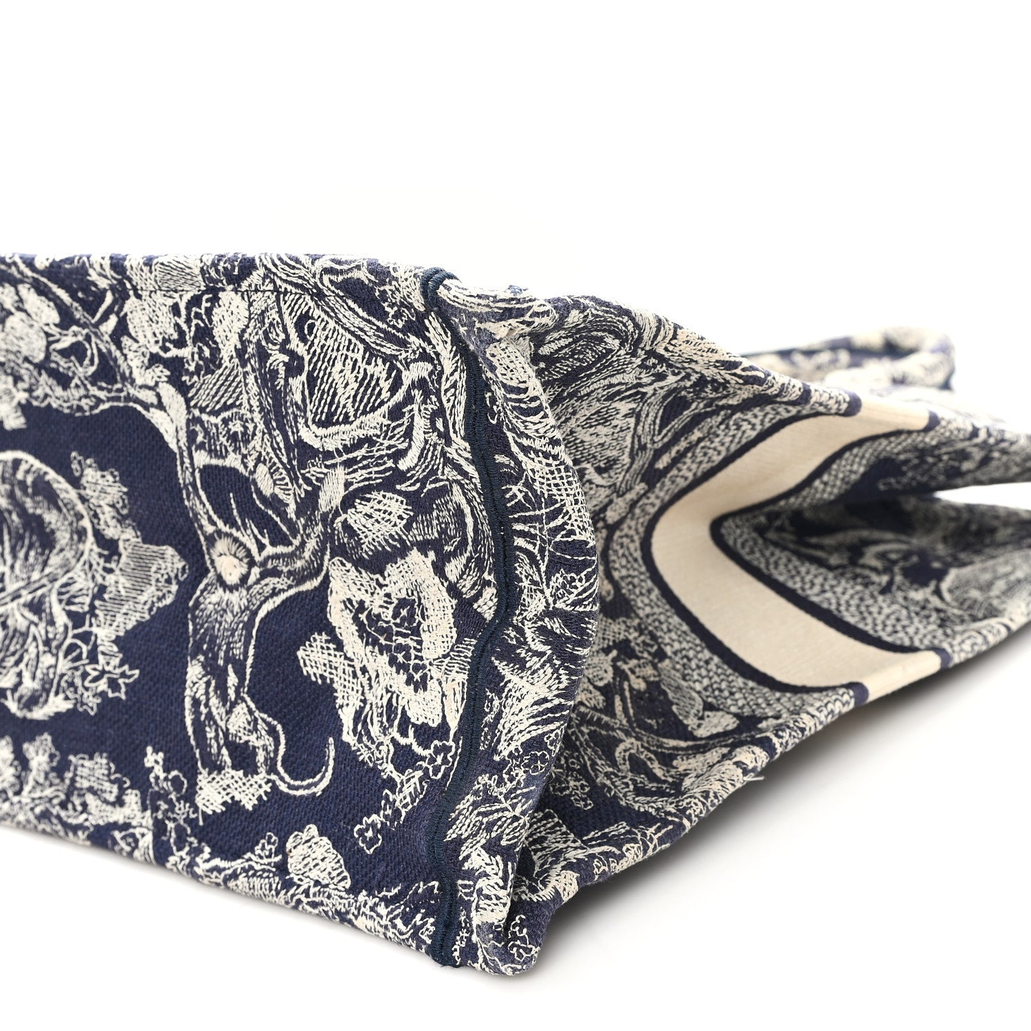 Christian Dior Canvas Embroidered Large Dioriviera Toile De Jouy Reverse Book Tote Blue