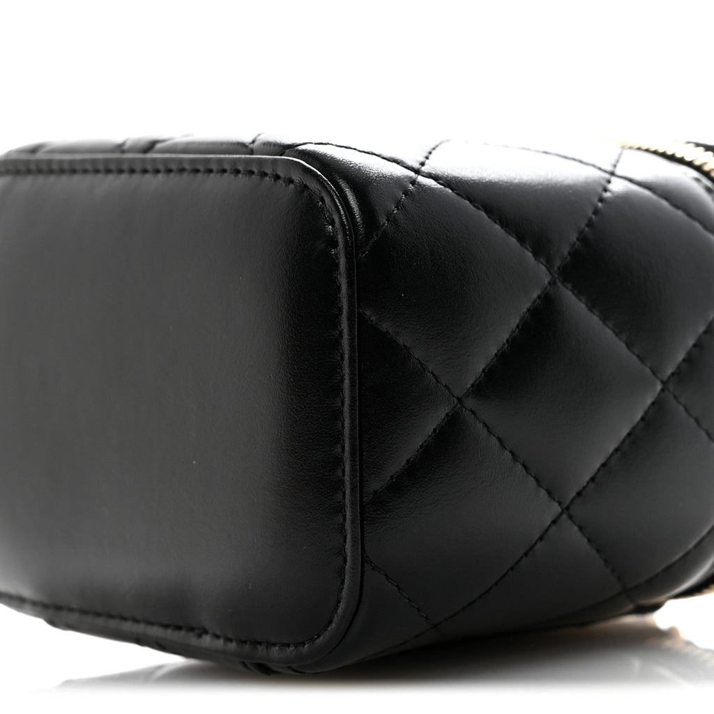 Chanel Calfskin Quilted Mini Perfect Fit Vanity Case With Chain Black
