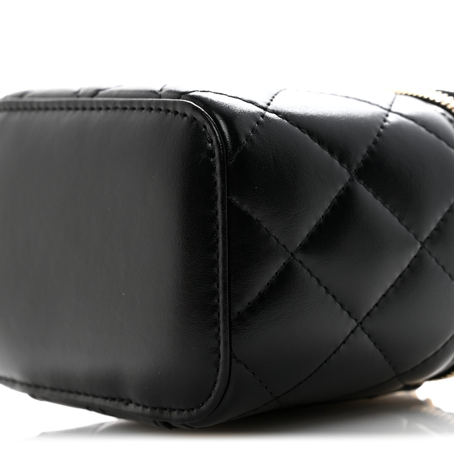 Chanel Calfskin Quilted Mini Perfect Fit Vanity Case With Chain Black