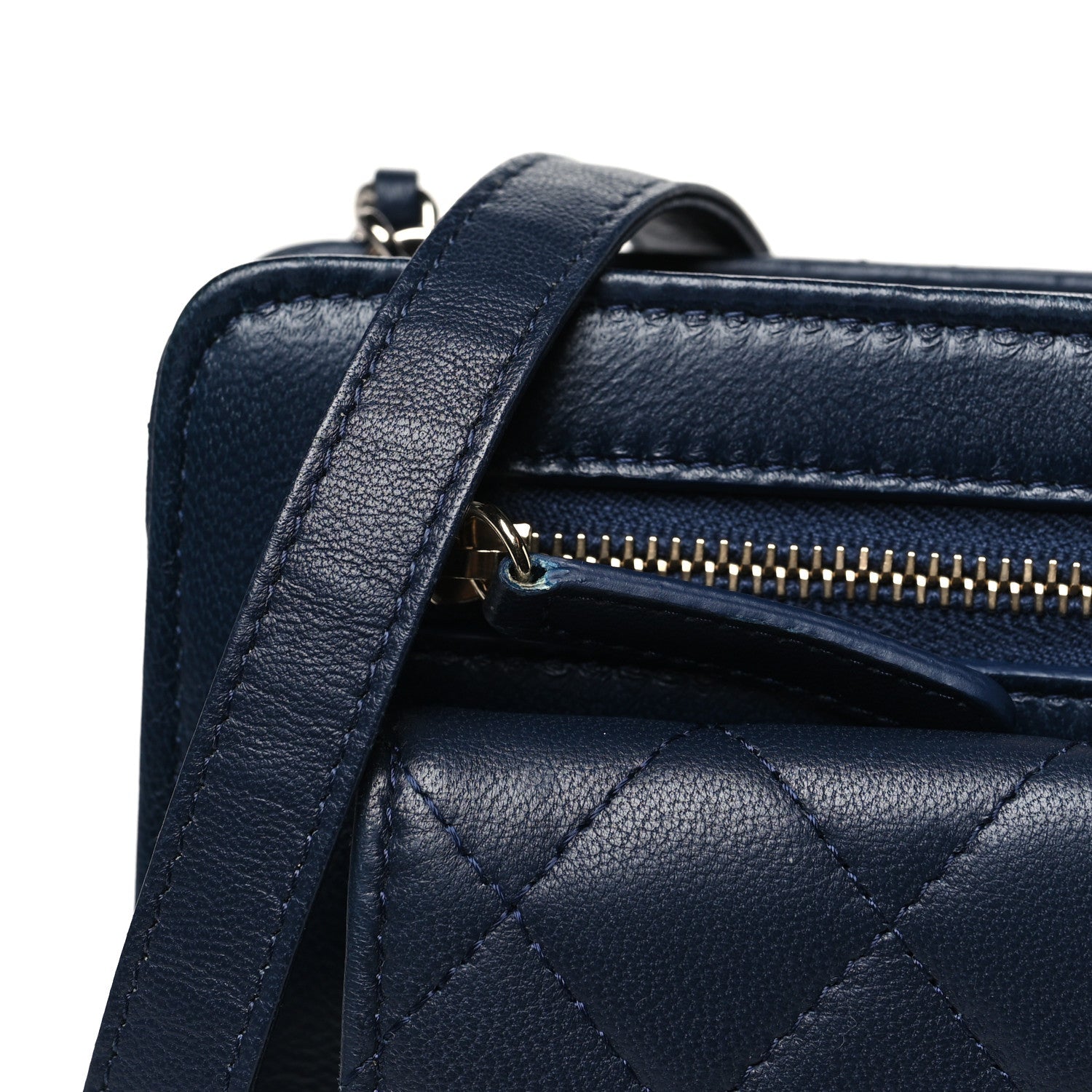 Chanel Lambskin Quilted Square Front Pocket Clutch With Chain Navy Blue