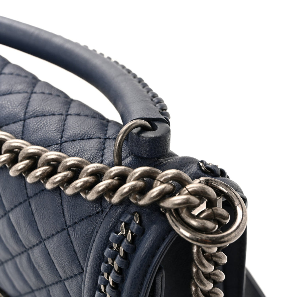 Chanel Lambskin Quilted Medium Top Handle Boy Flap Blue