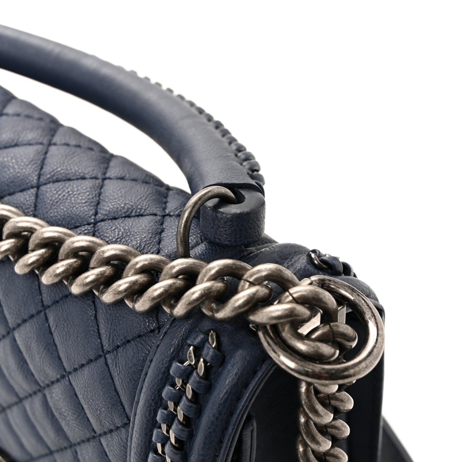 Chanel Lambskin Quilted Medium Top Handle Boy Flap Blue