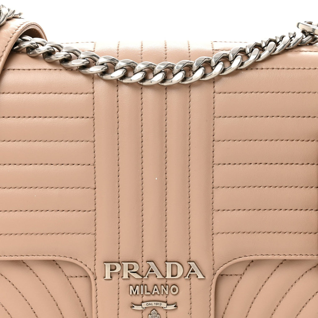 Prada Soft Calfskin Impunture Diagramme Large Chain Flap Shoulder Bag Cipria