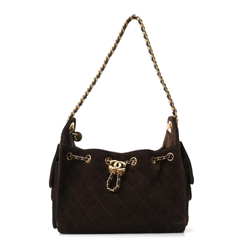 Chanel Suede Quilted Mini Chanel 25 Handbag Dark Brown