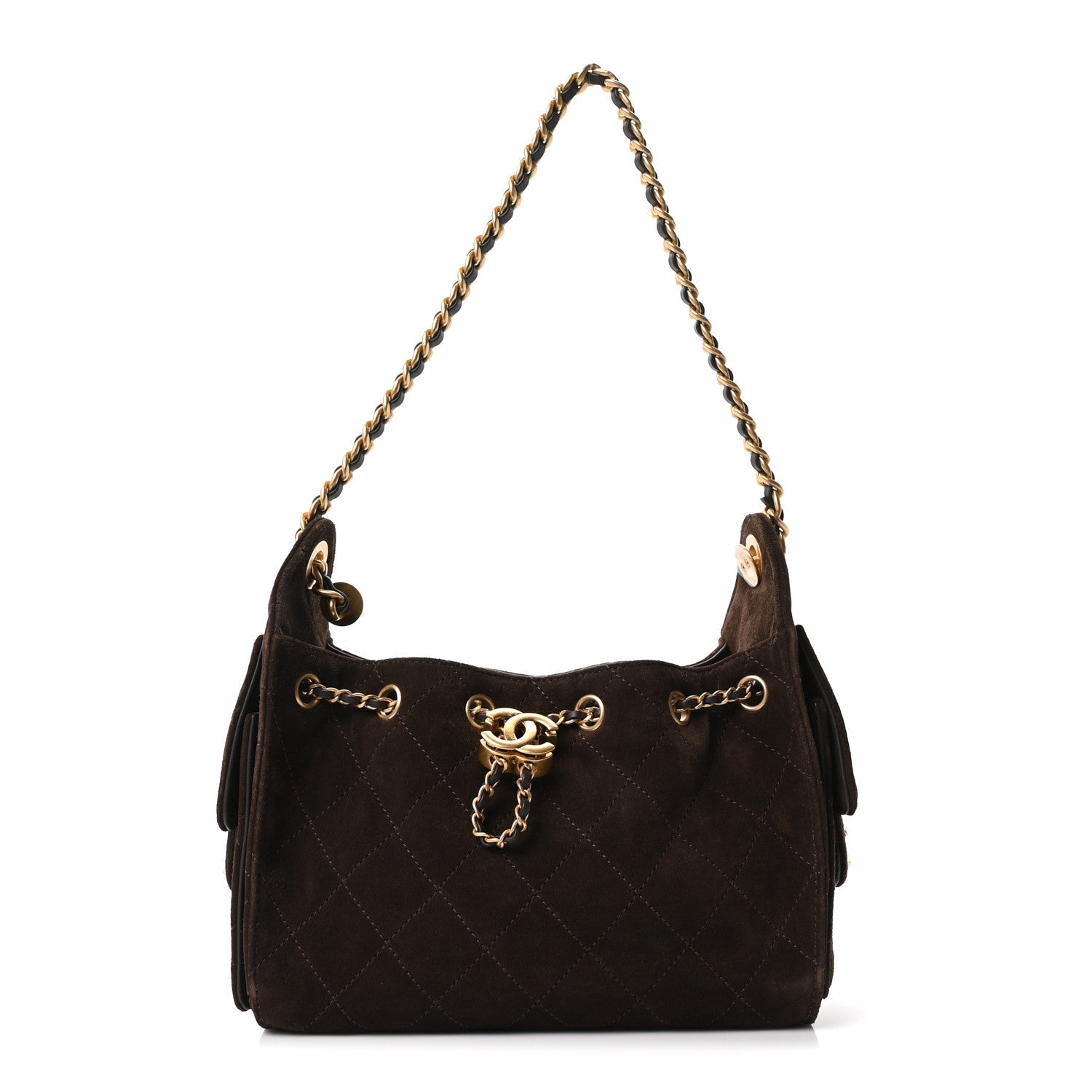 Chanel Suede Quilted Mini Chanel 25 Handbag Dark Brown