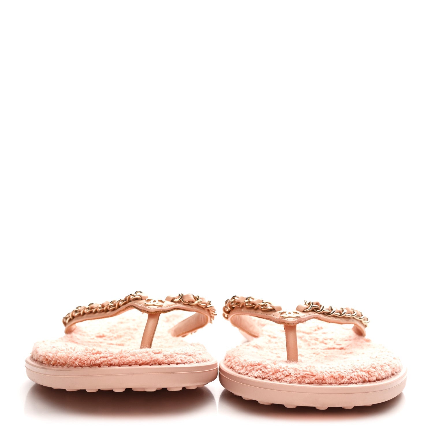 Lambskin Terry Cloth CC Chain Thong Sandals 37 Pink