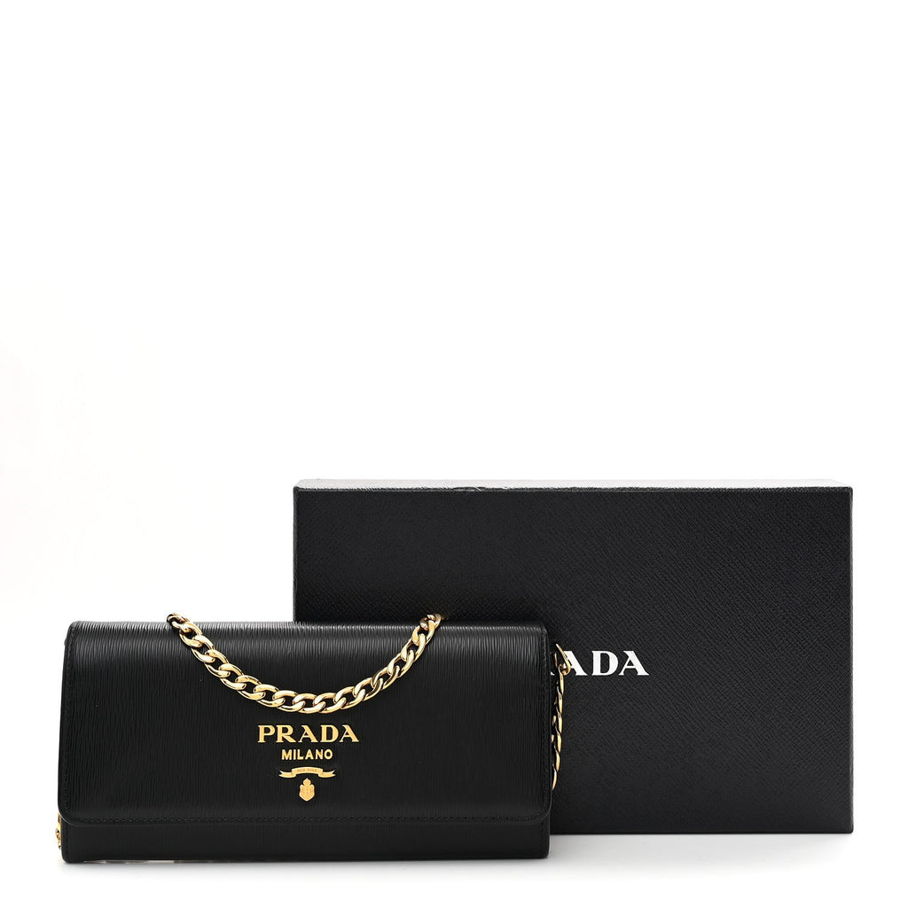 Prada Vitello Move Metal Oro Chain Wallet Black