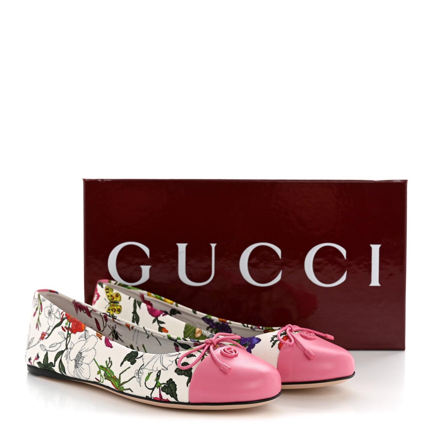 Gucci Sepang Flora Faded Canvas GG Marmont Ballerina Flats 38.5 White Multicolor Knit Rose
