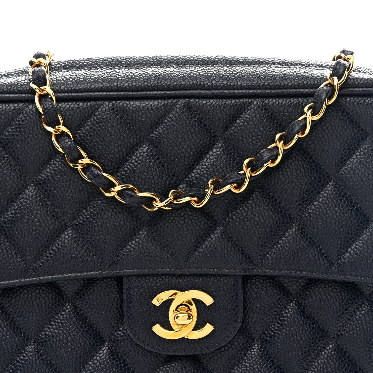 Chanel Caviar Quilted CC Shoulder Bag Navy